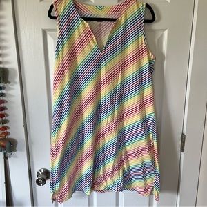 Lands' End Women's Sleeveless Swim Cover-up Dress - Rainbow Stripes, Large